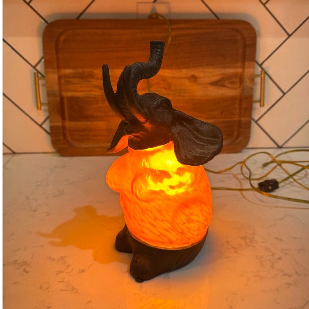 vintage Tin Chi elephant accent lamp from 1997, imported by Andrea by Sadek